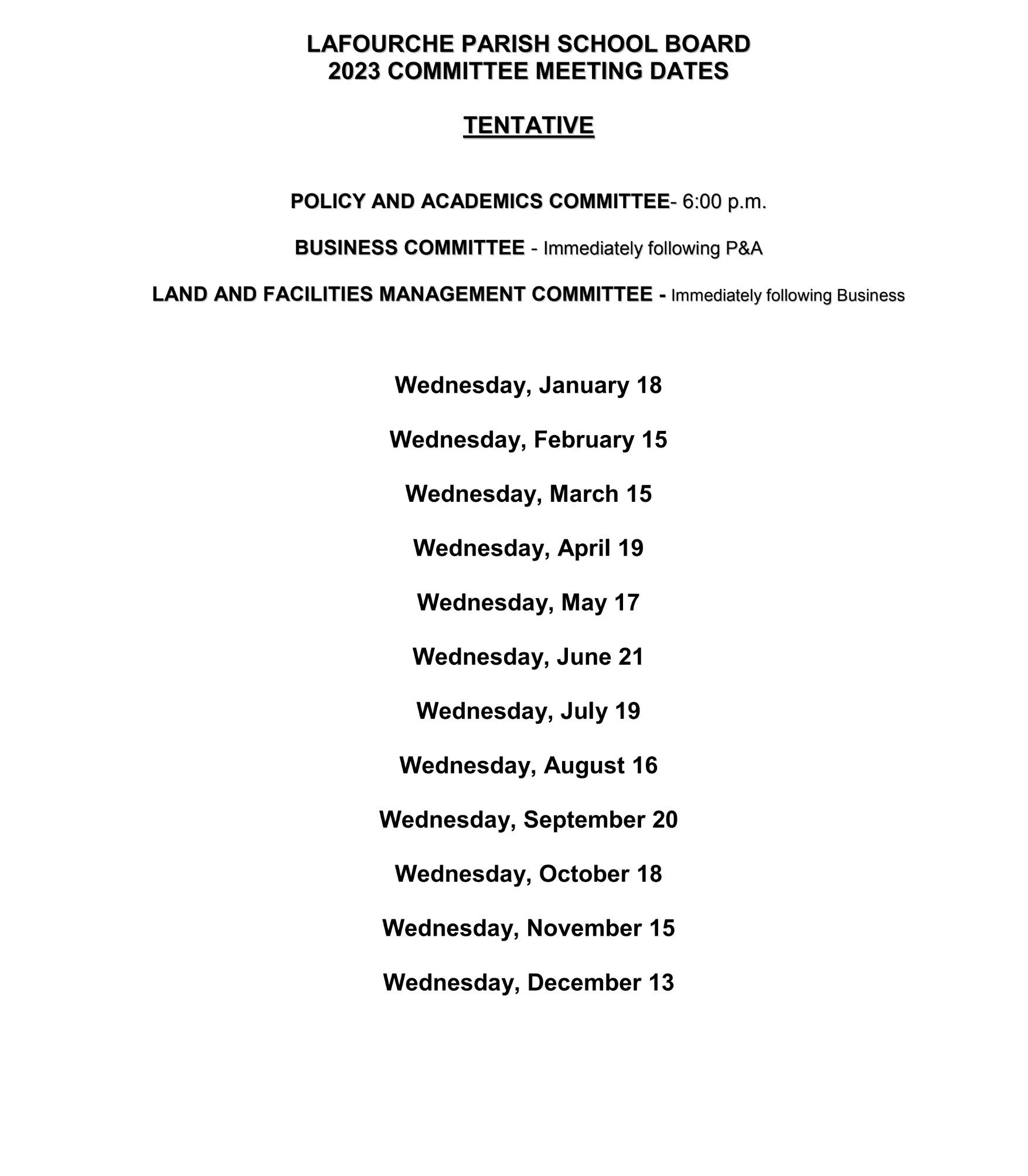 School Board Committees Lafourche Parish School District